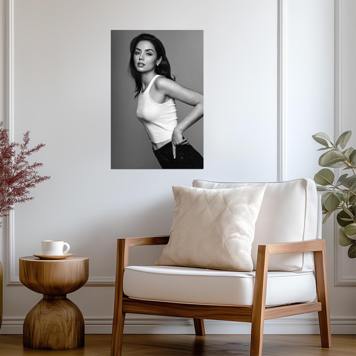Ana De Armas in White Tank and Jeans Poster | Black and White Wall Art Print - Celebrities Poster