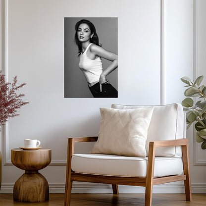 Ana De Armas in White Tank and Jeans Poster | Black and White Wall Art Print - Celebrities Poster