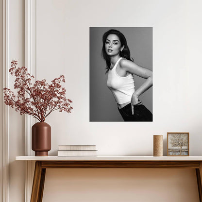 Ana De Armas in White Tank and Jeans Poster | Black and White Wall Art Print - Celebrities Poster