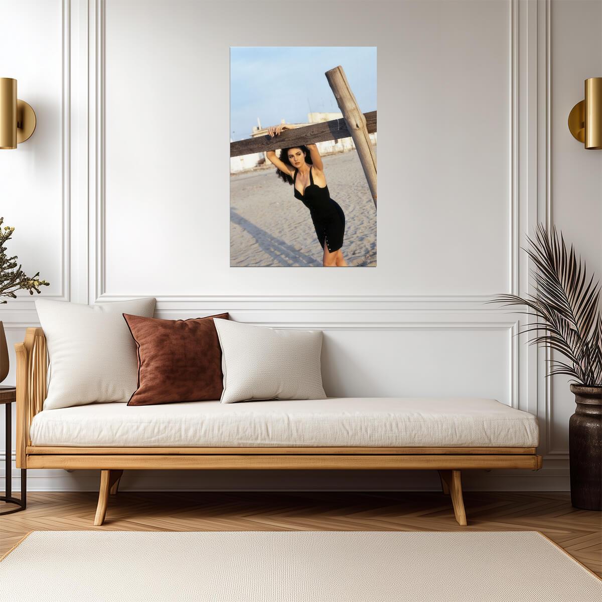 Monica Bellucci in Black Dress Poster | Beach Wall Art Print - Celebrities Poster