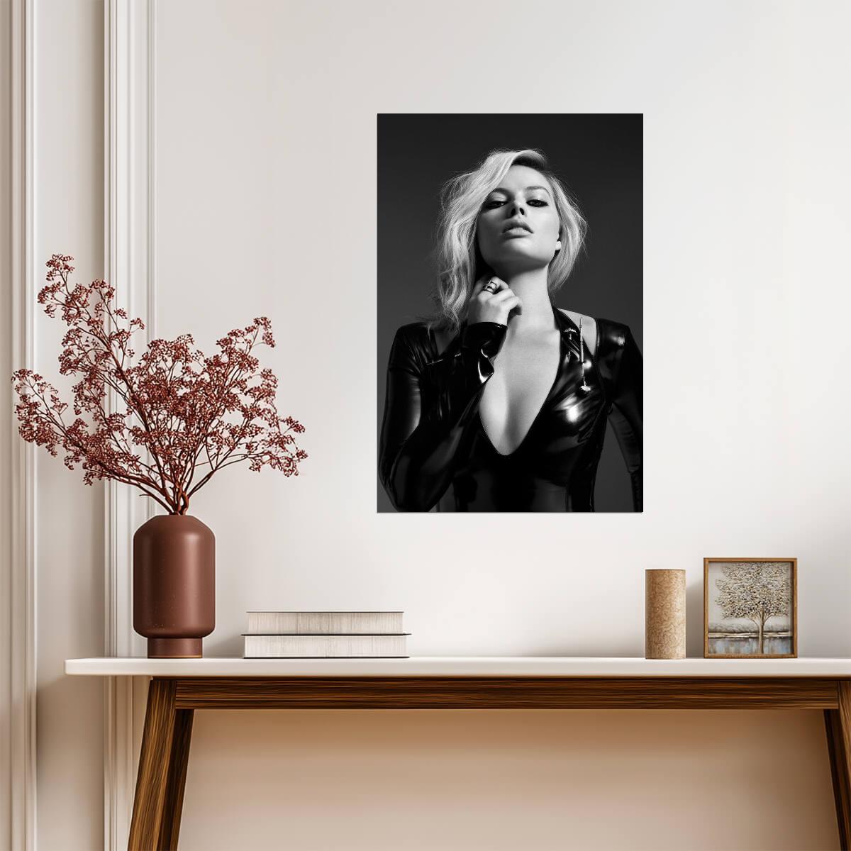 Margot Robbie in Leather Jacket Poster | Sexy Actress Wall Art Print - Celebrities Poster
