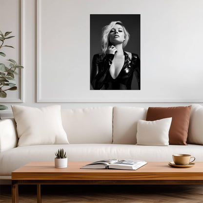 Margot Robbie in Leather Jacket Poster | Sexy Actress Wall Art Print - Celebrities Poster