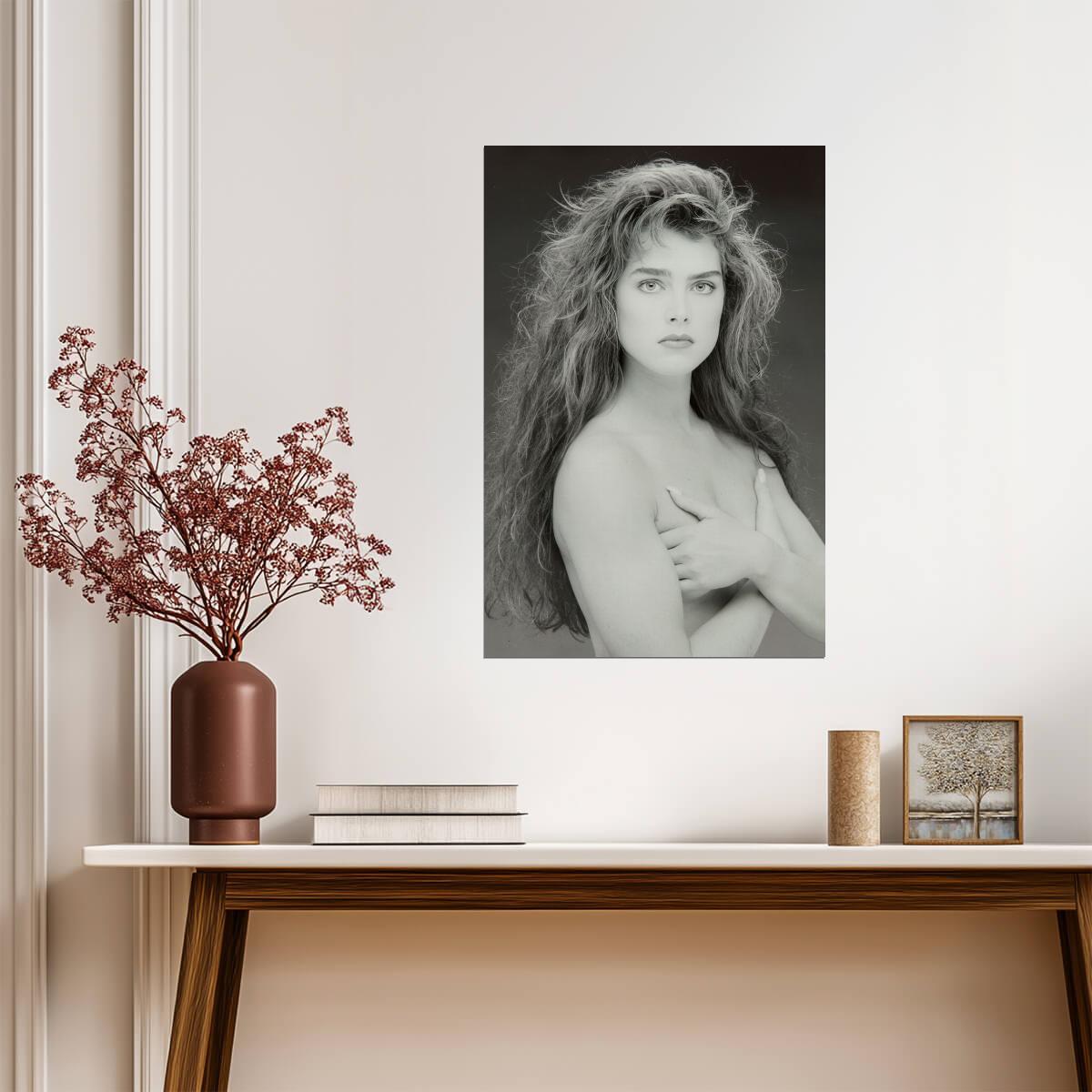 Brooke Shields Nude Portrait Poster | Black and White Wall Art Print - Celebrities Poster