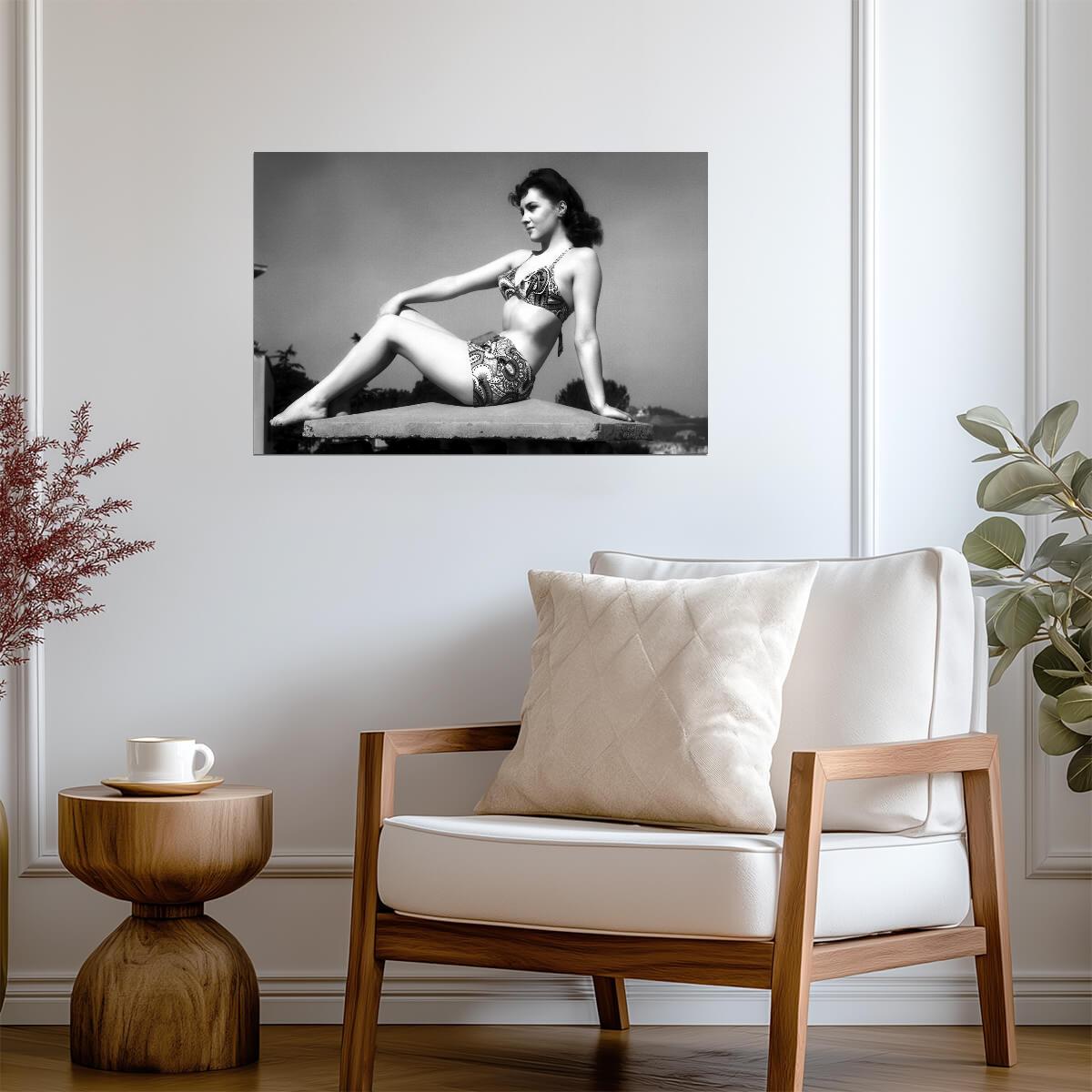 Gina Lollobrigida in Bikini Poster | Black and White Portrait Wall Art Print - Celebrities Poster