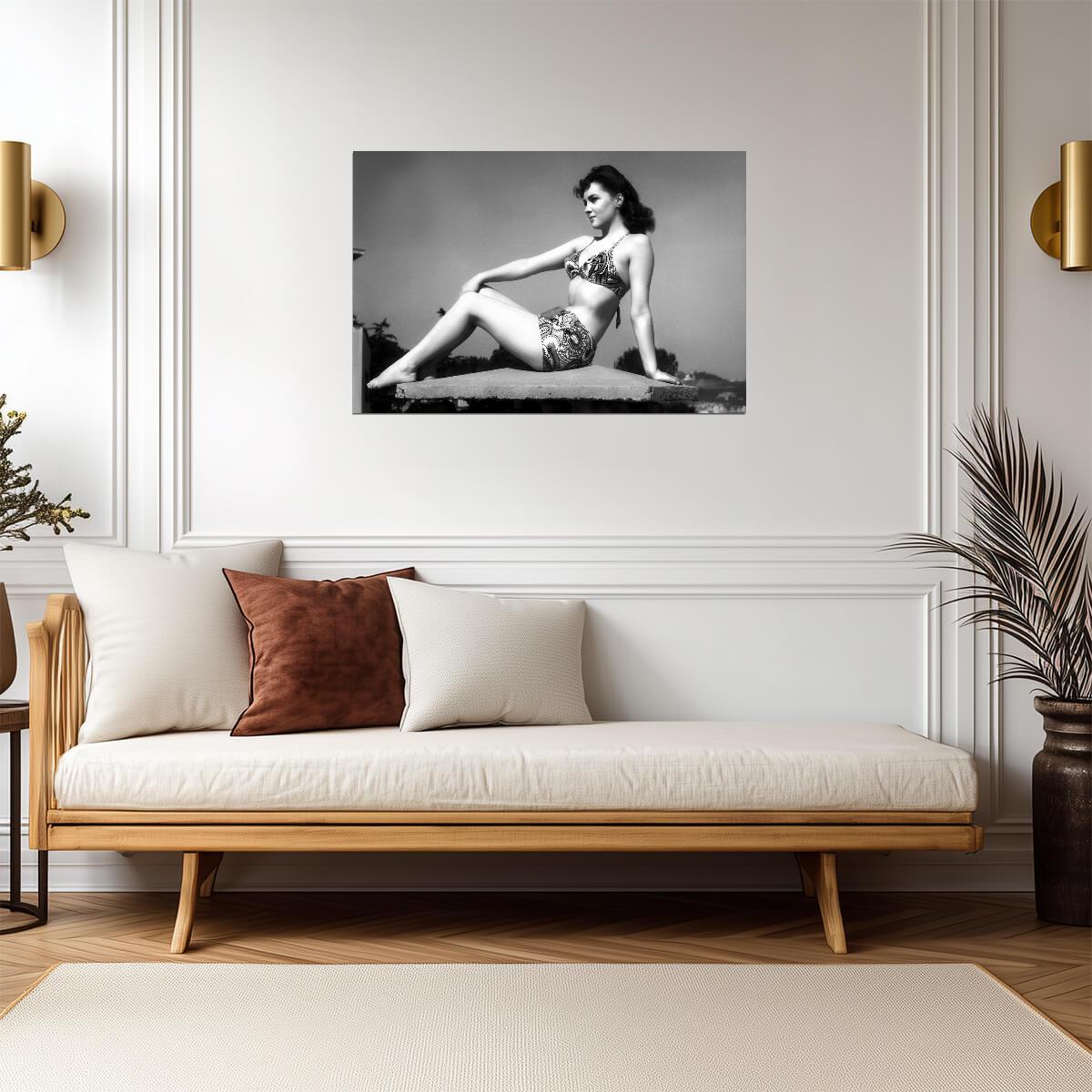 Gina Lollobrigida in Bikini Poster | Black and White Portrait Wall Art Print - Celebrities Poster