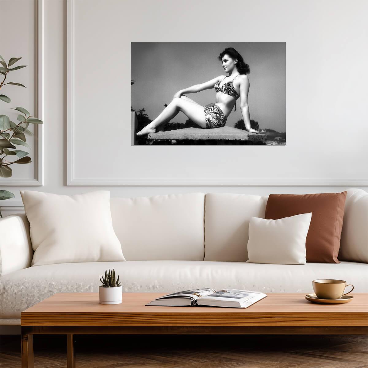 Gina Lollobrigida in Bikini Poster | Black and White Portrait Wall Art Print - Celebrities Poster