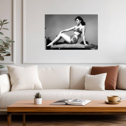 Gina Lollobrigida in Bikini Poster | Black and White Portrait Wall Art Print - Celebrities Poster