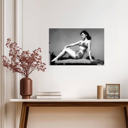 Gina Lollobrigida in Bikini Poster | Black and White Portrait Wall Art Print - Celebrities Poster