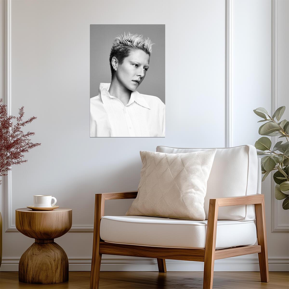 Emma D Arcy in White Shirt Poster | Black and White Portrait Wall Art Print - Celebrities Poster