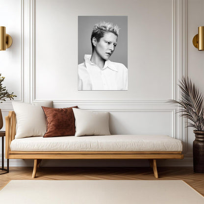 Emma D Arcy in White Shirt Poster | Black and White Portrait Wall Art Print - Celebrities Poster