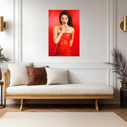 Margaret Qualley in Red Dress Poster | Red Background Wall Art Print - Celebrities Poster
