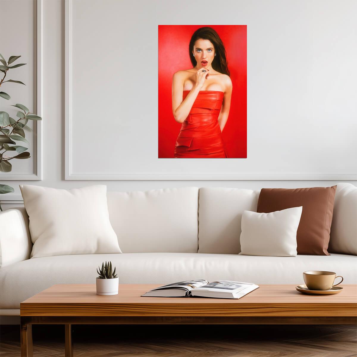 Margaret Qualley in Red Dress Poster | Red Background Wall Art Print - Celebrities Poster