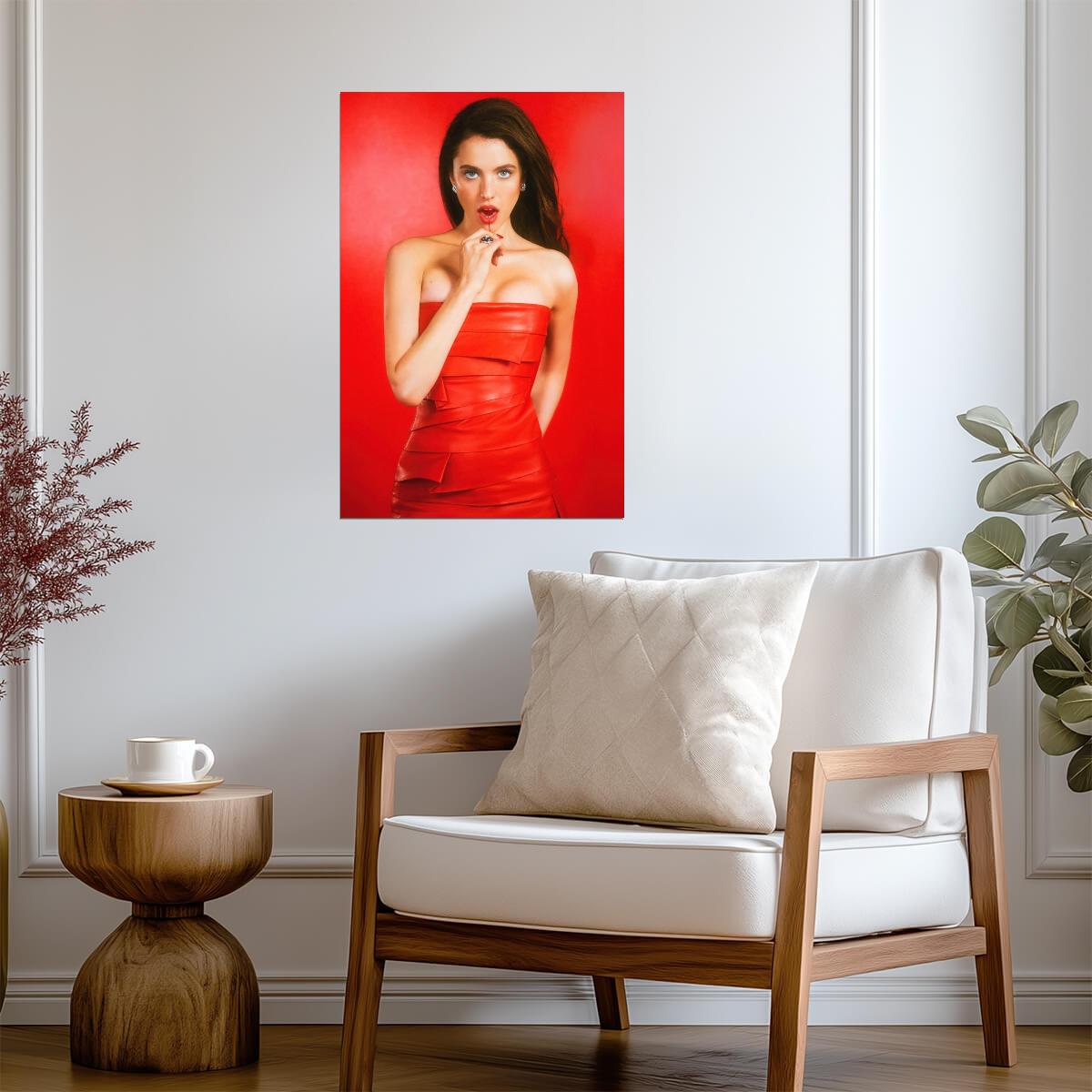 Margaret Qualley in Red Dress Poster | Red Background Wall Art Print - Celebrities Poster