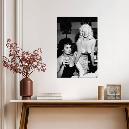 Jayne Mansfield with Sophia Loren Poster | Black and White Wall Art Print - Celebrities Poster