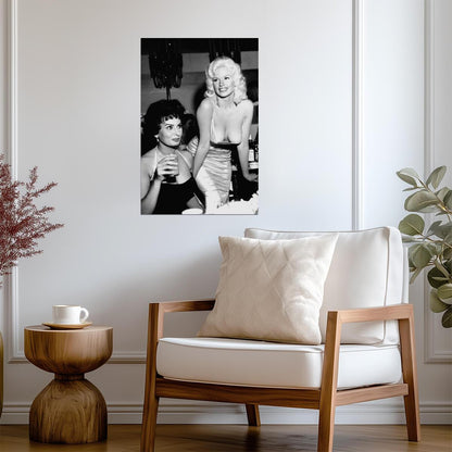 Jayne Mansfield with Sophia Loren Poster | Black and White Wall Art Print - Celebrities Poster