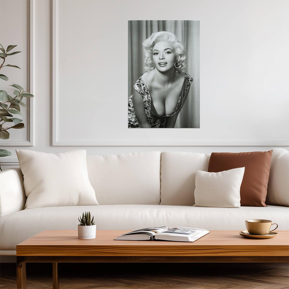Jayne Mansfield Sexy Close Up Poster | Black and White Wall Art Print - Celebrities Poster