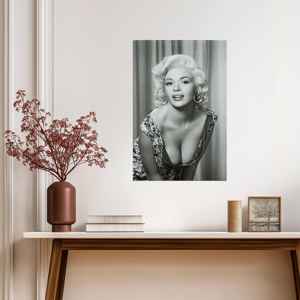 Jayne Mansfield Sexy Close Up Poster | Black and White Wall Art Print - Celebrities Poster