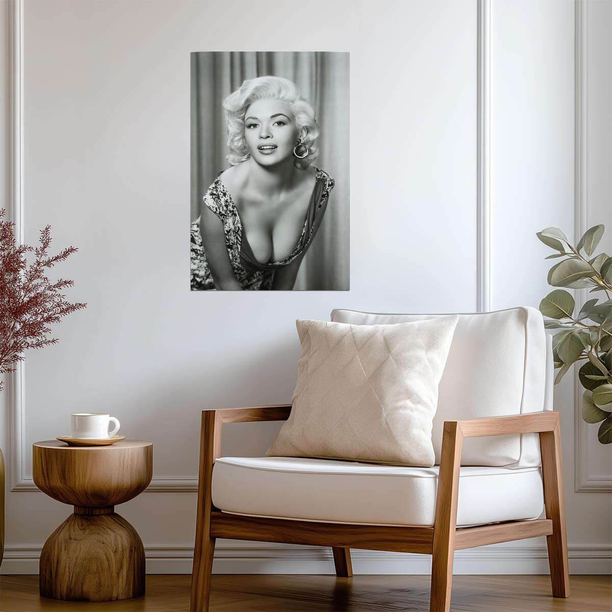Jayne Mansfield Sexy Close Up Poster | Black and White Wall Art Print - Celebrities Poster