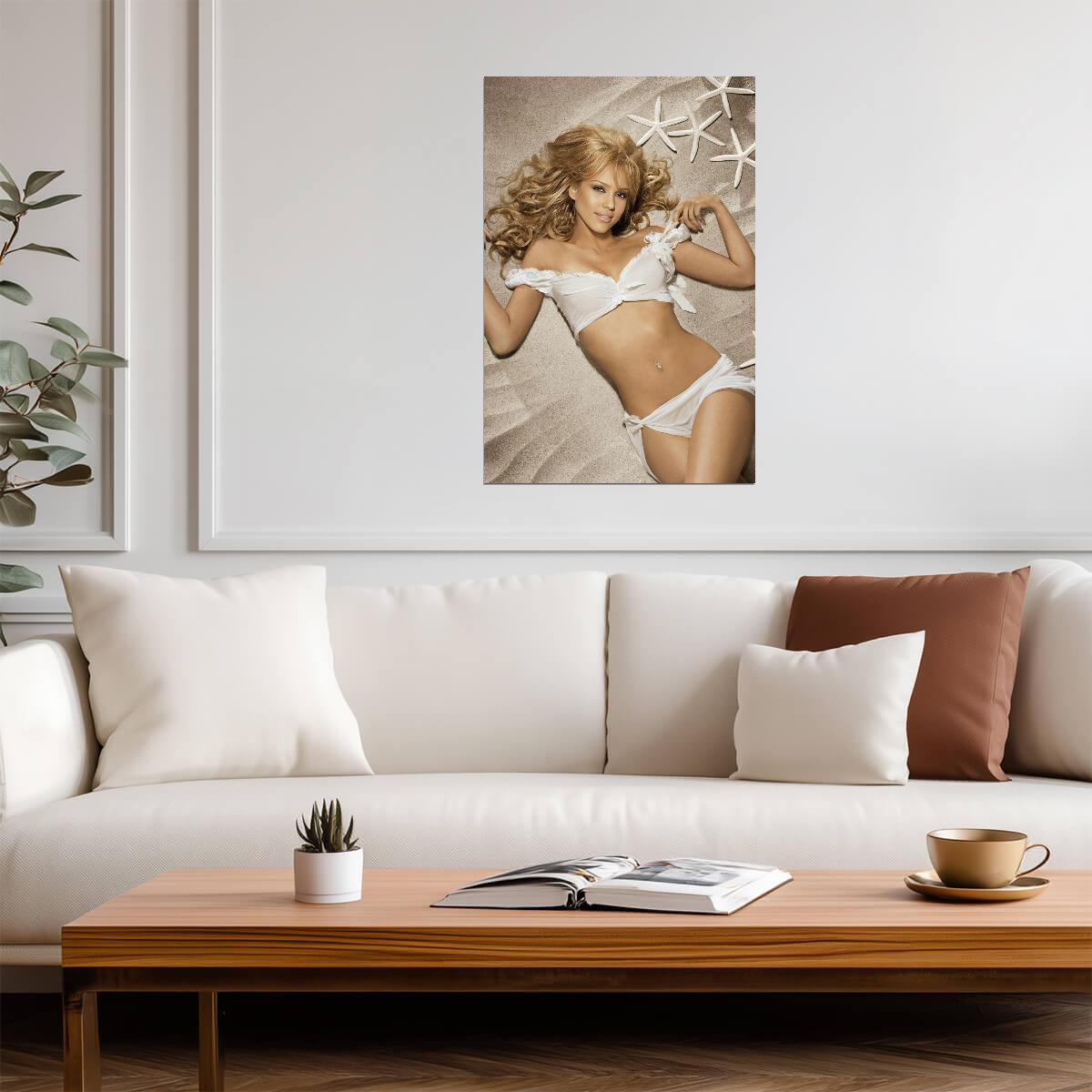 Jessica Alba in White Bikini Poster | Sexy Actress Wall Art Print - Celebrities Poster