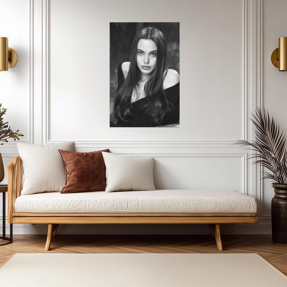 Angelina Jolie Young Portrait Poster | Black and White Wall Art Print - Celebrities Poster