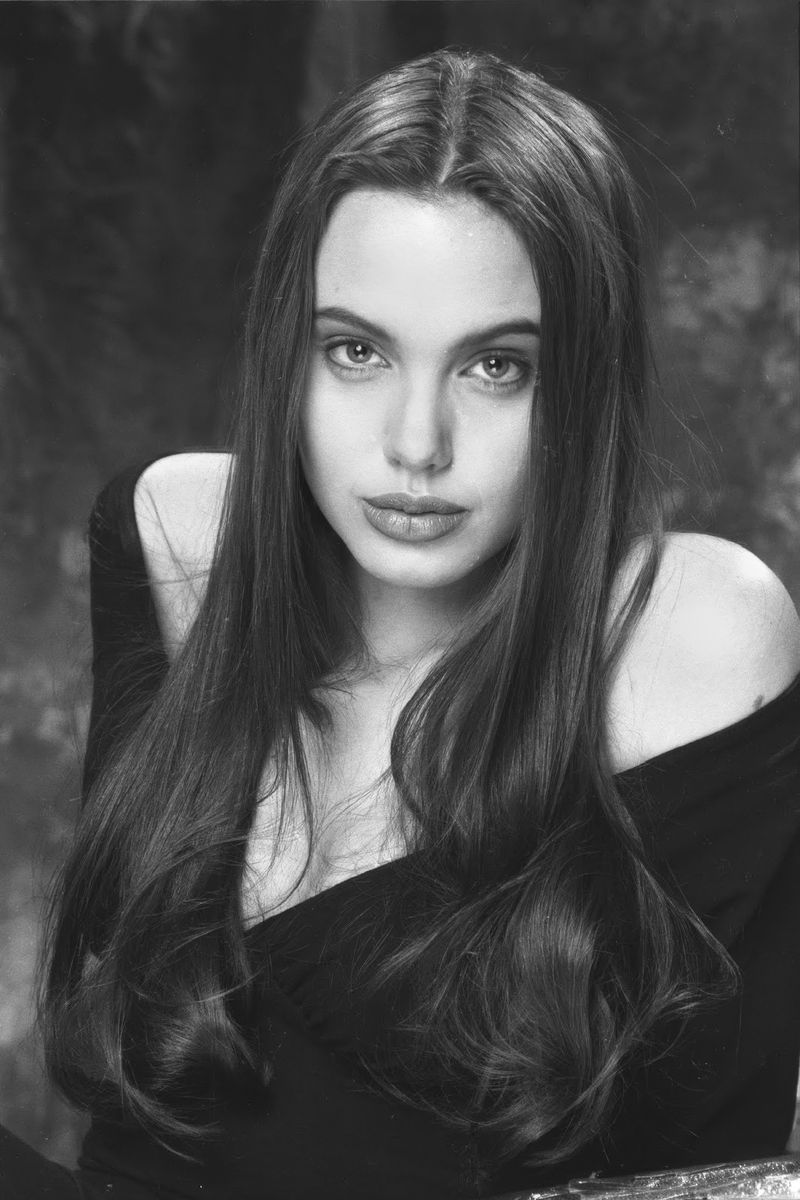 Angelina Jolie Young Portrait Poster | Black and White Wall Art Print - Celebrities Poster