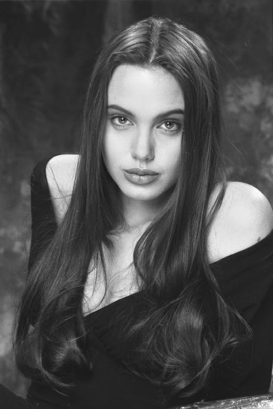 Angelina Jolie Young Portrait Poster | Black and White Wall Art Print - Celebrities Poster