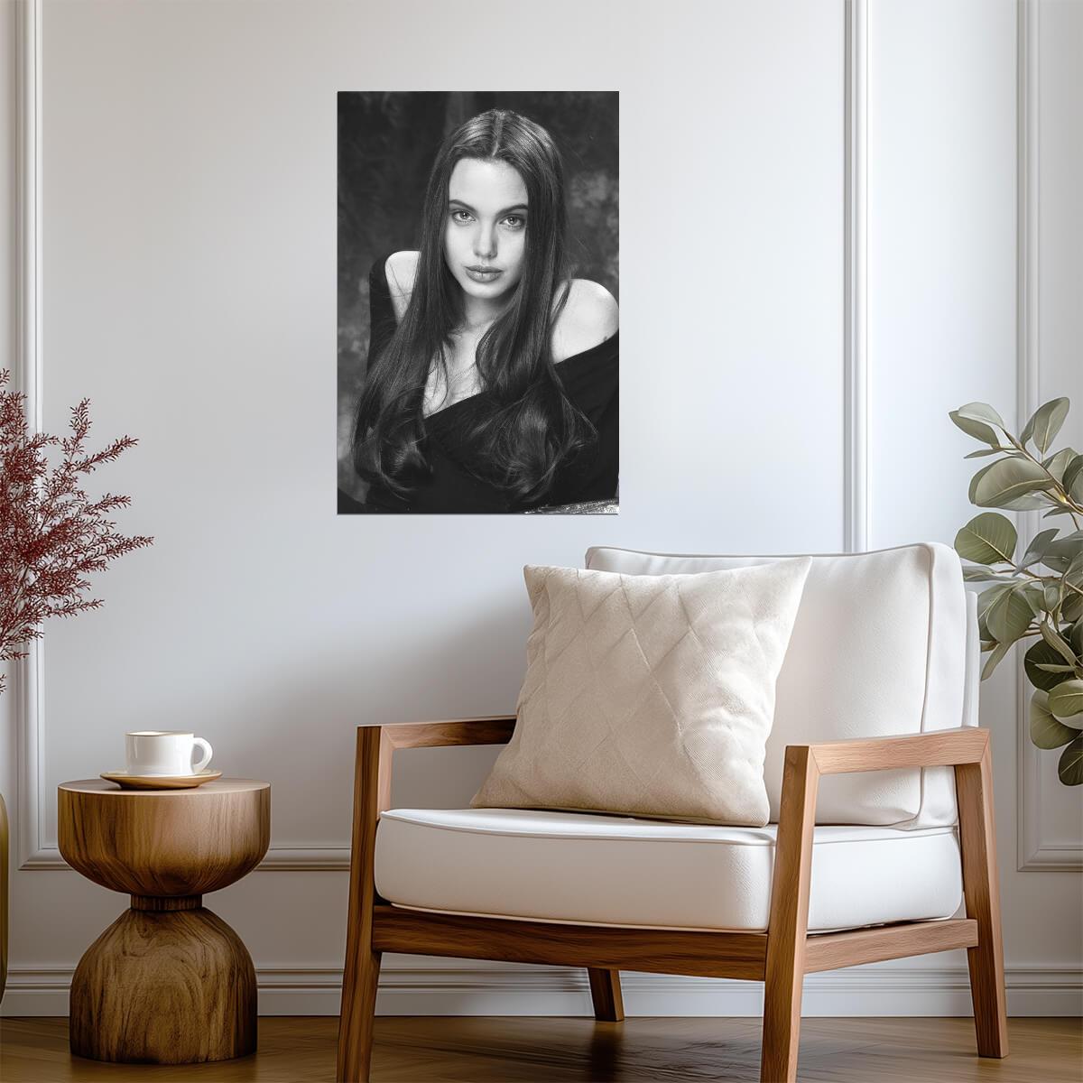 Angelina Jolie Young Portrait Poster | Black and White Wall Art Print - Celebrities Poster