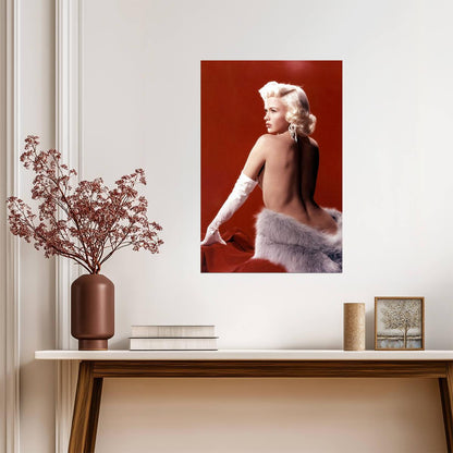 Jayne Mansfield Nude Back Poster | Red Background Sexy Actress Print - Celebrities Poster
