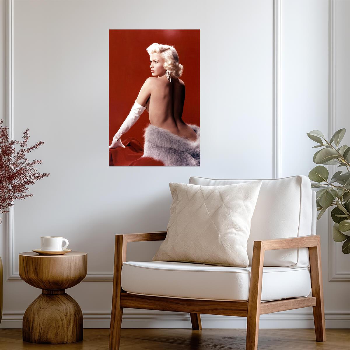 Jayne Mansfield Nude Back Poster | Red Background Sexy Actress Print - Celebrities Poster