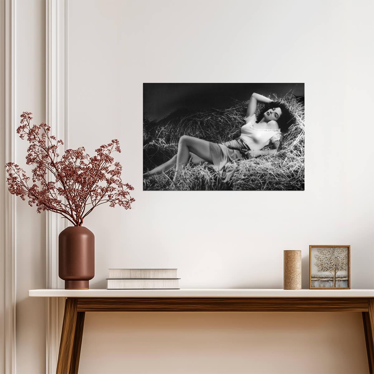 Jane Russell Lying Pose Poster | Black and White Portrait Wall Art Print - Celebrities Poster