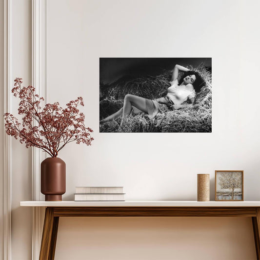 Jane Russell Lying Pose Poster | Black and White Portrait Wall Art Print - Celebrities Poster