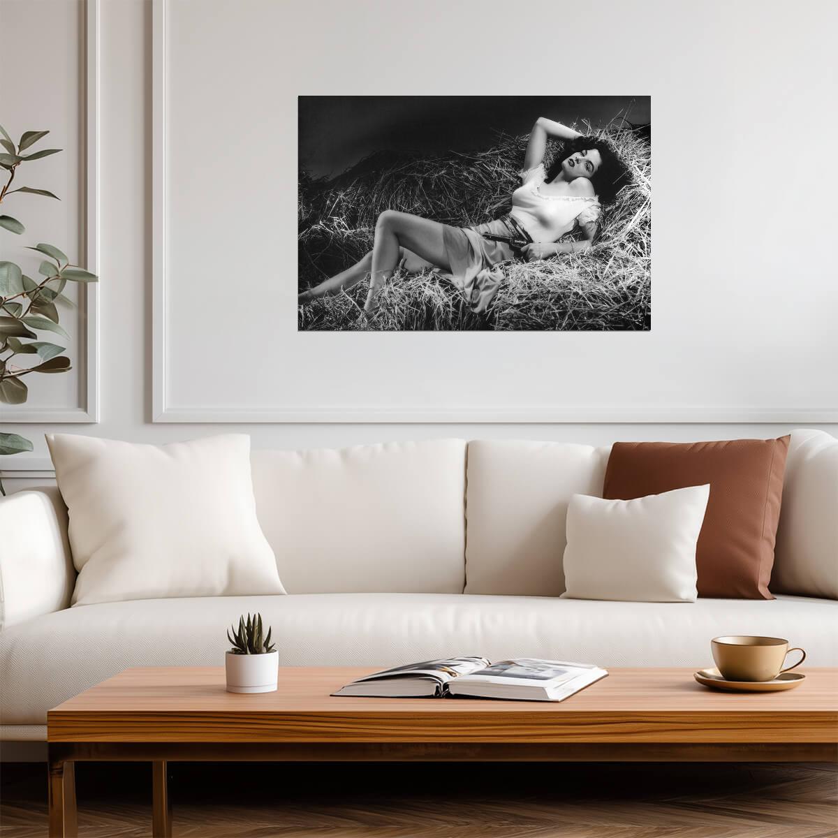 Jane Russell Lying Pose Poster | Black and White Portrait Wall Art Print - Celebrities Poster