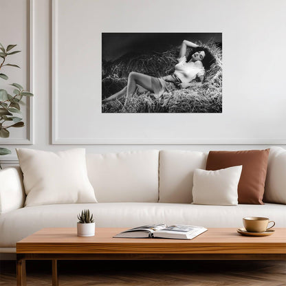 Jane Russell Lying Pose Poster | Black and White Portrait Wall Art Print - Celebrities Poster