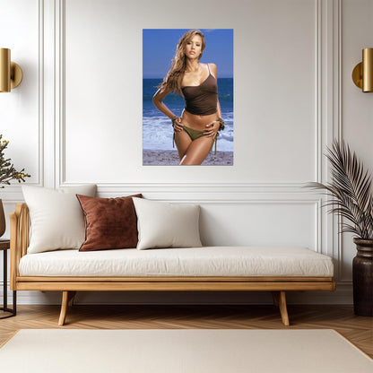 Jessica Alba Wet Beach Portrait Poster | Sexy Actress Wall Art Print - Celebrities Poster