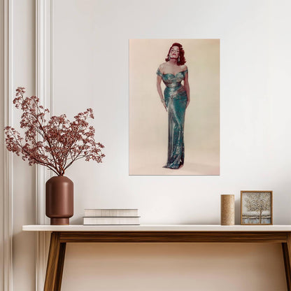 Jane Russell in Long Turquoise Dress Poster | Full Body Wall Art Print - Celebrities Poster