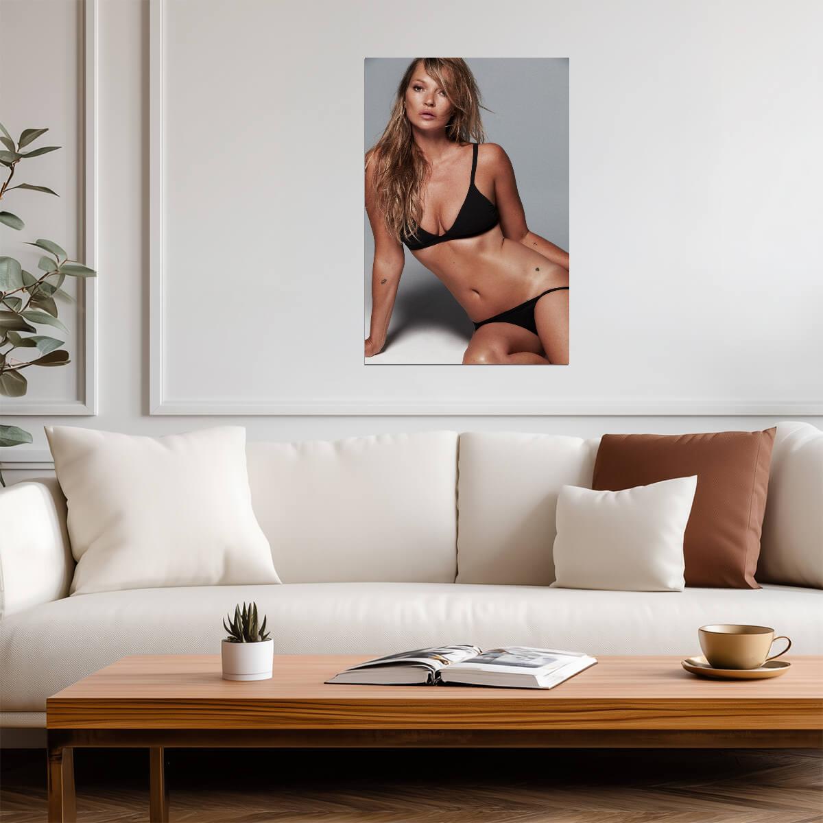 Kate Moss in Black Lingerie Poster | Model Wall Art Print - Celebrities Poster