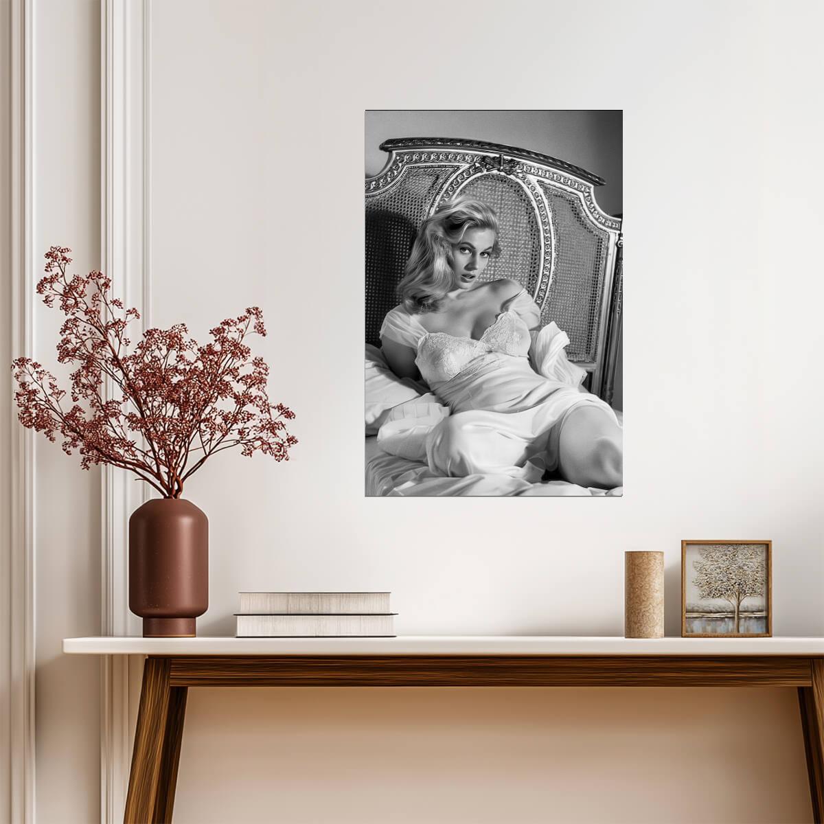 Anita Ekberg Lying Pose Poster | Black and White Portrait Wall Art Print - Celebrities Poster