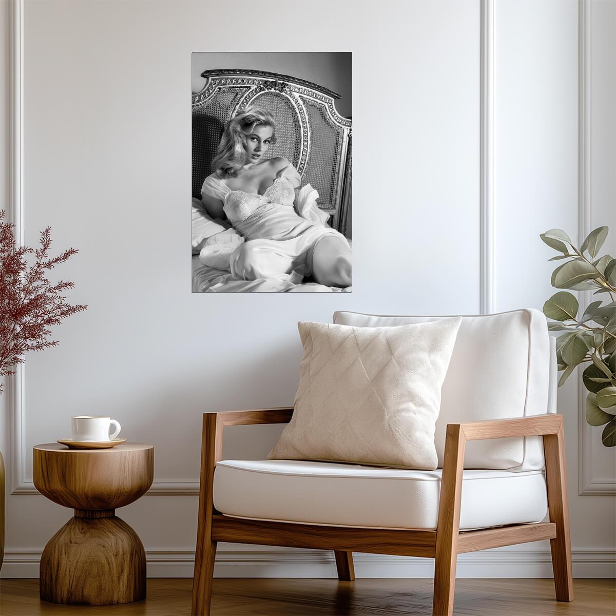 Anita Ekberg Lying Pose Poster | Black and White Portrait Wall Art Print - Celebrities Poster