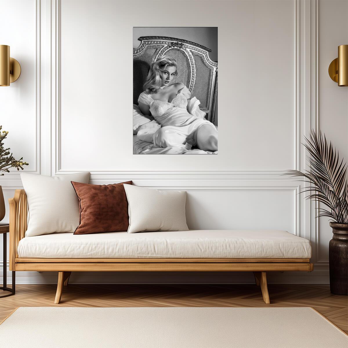 Anita Ekberg Lying Pose Poster | Black and White Portrait Wall Art Print - Celebrities Poster