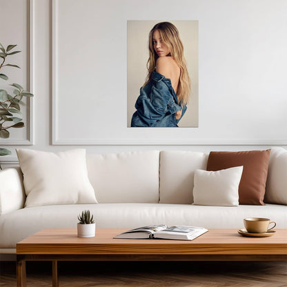 Sydney Sweeney in Denim Jacket Poster | Bare Shoulder Wall Art Print - Celebrities Poster