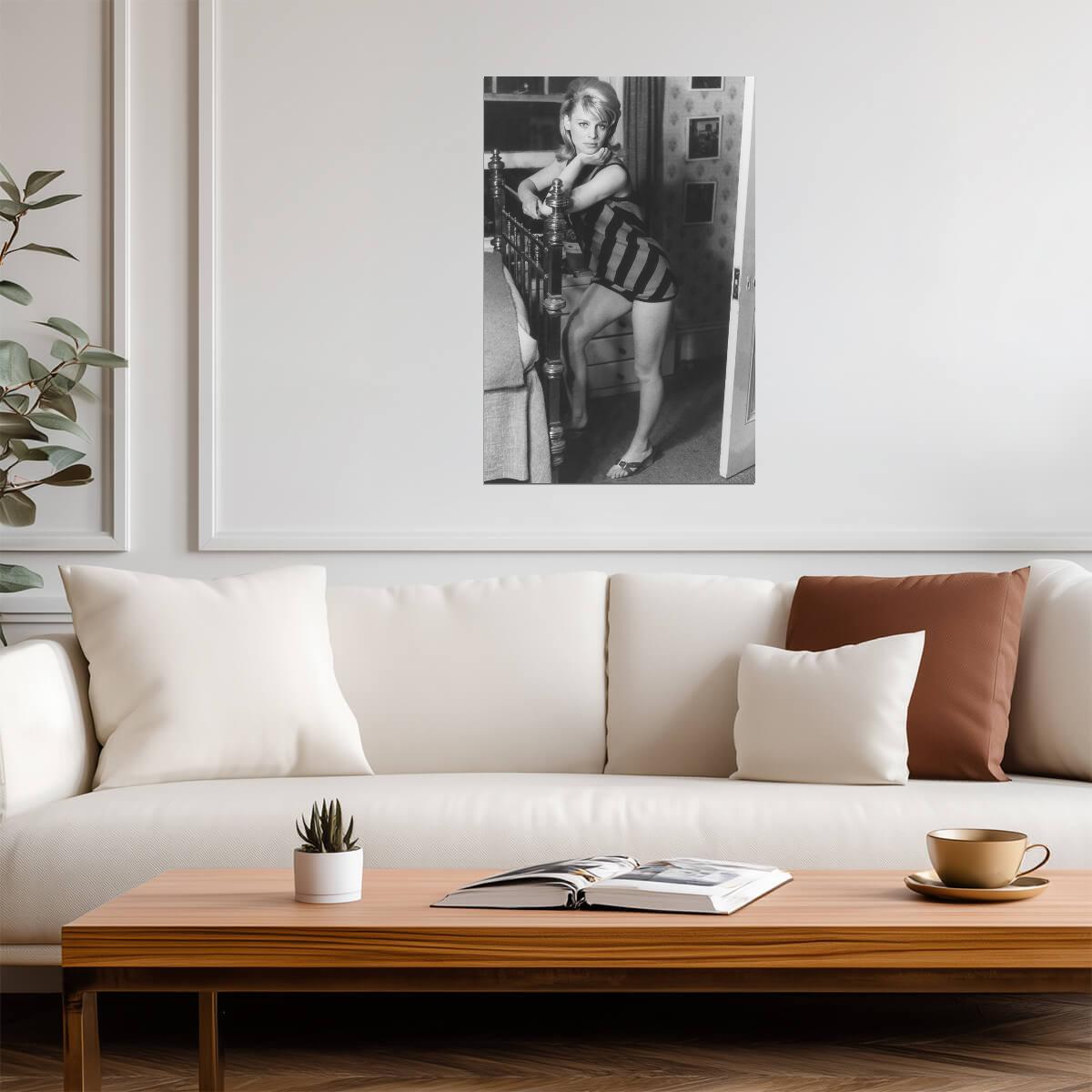 Julie Christie in Dress Poster | Black and White Full Body Wall Art Print - Celebrities Poster
