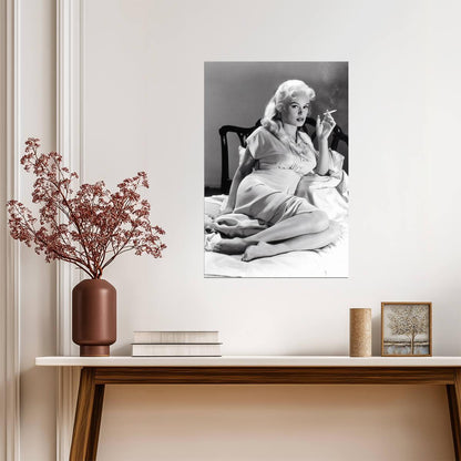 Mamie Van Doren Smoking Poster | Black and White Portrait Wall Art Print - Celebrities Poster