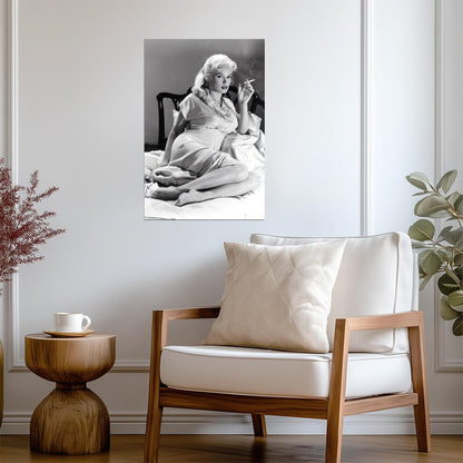 Mamie Van Doren Smoking Poster | Black and White Portrait Wall Art Print - Celebrities Poster