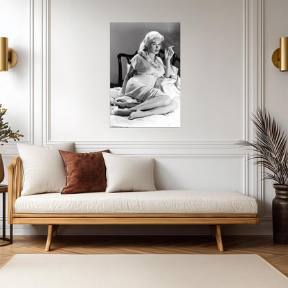 Mamie Van Doren Smoking Poster | Black and White Portrait Wall Art Print - Celebrities Poster