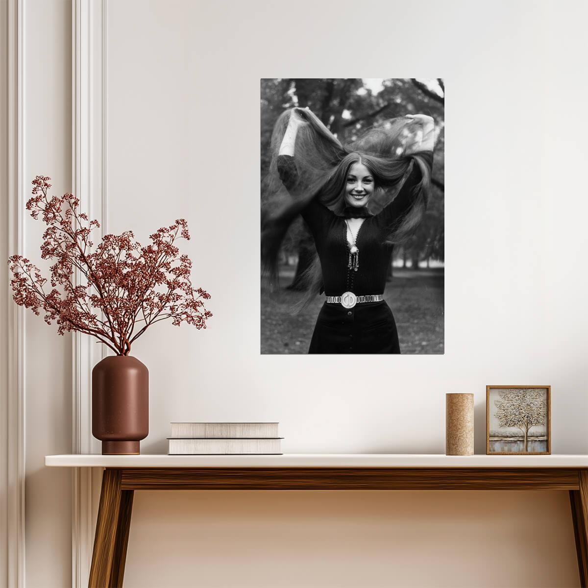 Jane Seymour Long Hair Portrait Poster | Black and White Wall Art Print - Celebrities Poster