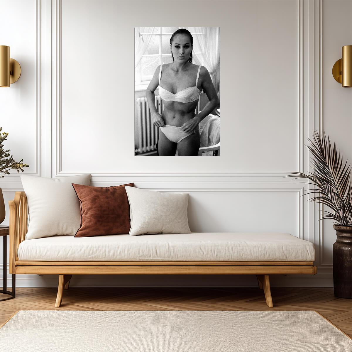 Ursula Andress in White Bikini Poster | Black and White Wall Art Print - Celebrities Poster