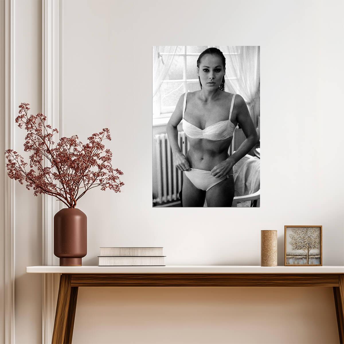 Ursula Andress in White Bikini Poster | Black and White Wall Art Print - Celebrities Poster