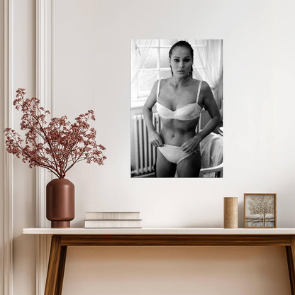 Ursula Andress in White Bikini Poster | Black and White Wall Art Print - Celebrities Poster