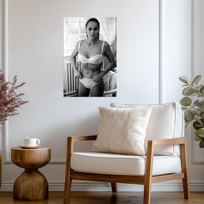 Ursula Andress in White Bikini Poster | Black and White Wall Art Print - Celebrities Poster