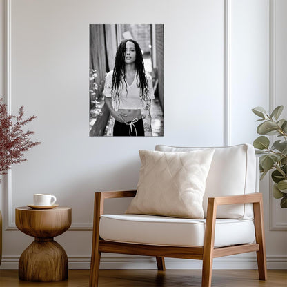 Zoe Kravitz in White T-Shirt and Braids Poster | Black and White Print - Celebrities Poster